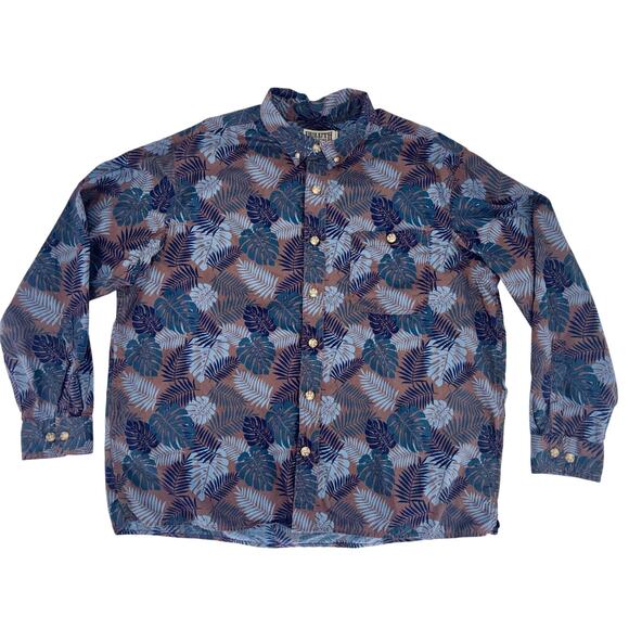 Duluth Trading Co Men's Button Down Shirt XL Blue Brown Leaf Pattern Relaxed Fit - Picture 2 of 11